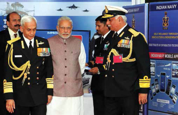 Narendra Modi with Navy Chief Admiral Sunil Lanba at Navy