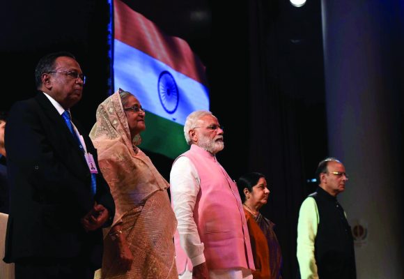 Narendra Modi with his Bangladeshi counterpart Sheikh Hasina